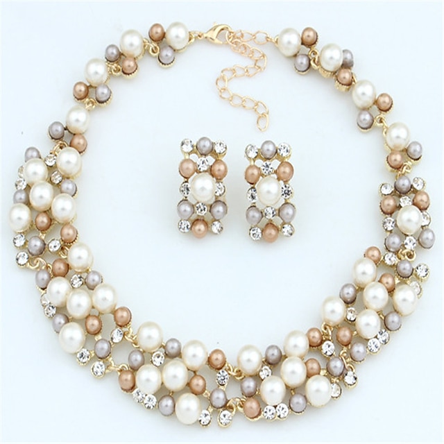  Jewelry Set Drop Earrings For Women's Party Wedding Daily Pearl Rhinestone Alloy Twisted Gold / Pearl Necklace