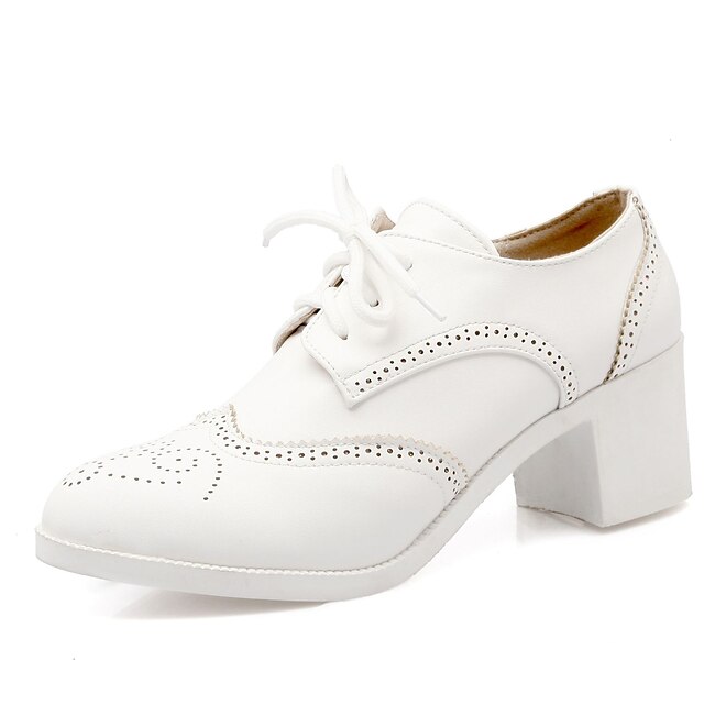  Women's Oxfords Spring / Summer / Fall Chunky Heel / Platform Casual Dress Office & Career Lace-up Leatherette White / Black / Pink