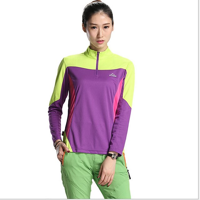  SPAKCT Women's Hiking Tee shirt Long Sleeve Outdoor UV Resistant Breathable Quick Dry Stretchy Top Clothing Suit Spring Summer Tactel Terylene Standing Collar Purple Light Red Green Camping / Hiking