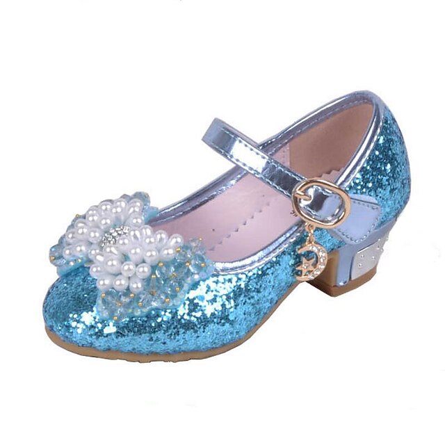  Girls' Heels Comfort Princess Shoes Glitter Little Kids(4-7ys) Wedding Casual Dress Crystal Bowknot Imitation Pearl Pink Blue Pink Spring & Summer