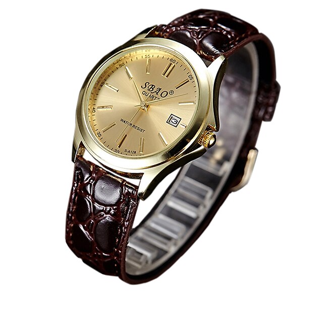  Paar Uhr Modeuhr Quartz Gestepptes PU - Kunstleder Braun Armbanduhren für den Alltag Analog damas Charme Weiß Golden / Ein Jahr / Ein Jahr / SSUO LR626