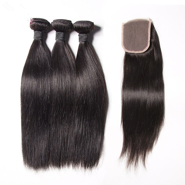  Brazilian Hair Straight 350 g Hair Weft with Closure Human Hair Weaves Human Hair Extensions