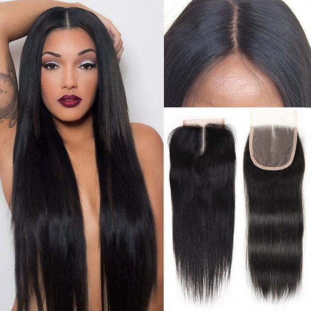  1 piece 4 x4 brazilian hair lace closures straight sew in human hair extensions free part middle part 3 part to choose