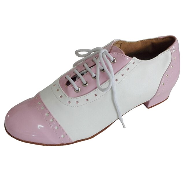  Women's Swing Shoes Indoor Performance Heel Lace-up Low Heel Lace-up White Black Rosy Pink