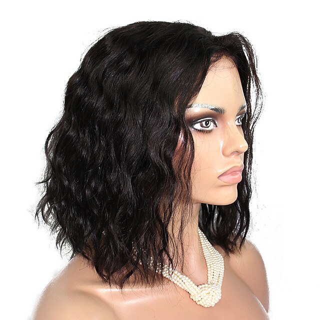  Käsittelemätön aitoa hiusta Liimaton puoliverkko Full Lace Lace Front Peruukki tyyli Brasilialainen Peruukki 130% Hiusten tiheys Keskijakaus Afro-amerikkalainen peruukki Naisten Lyhyt