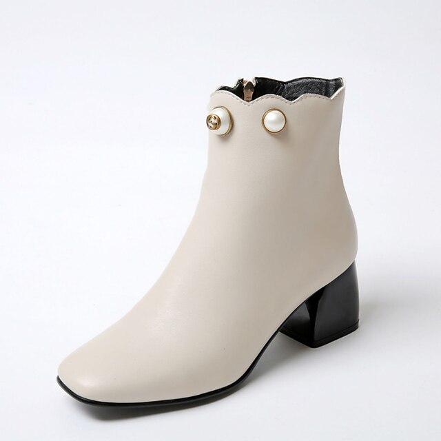  Støvler-Kunstlæder-Modestøvler-Dame-Sort Mandel-Kontor Formelt Fritid-Tyk hæl