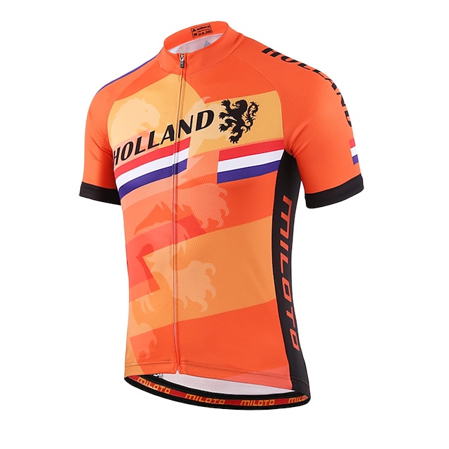 MILOTO Mens Cycling Jersey Short Sleeve Bike Sports Bib Shorts Sets Orange S-4XL