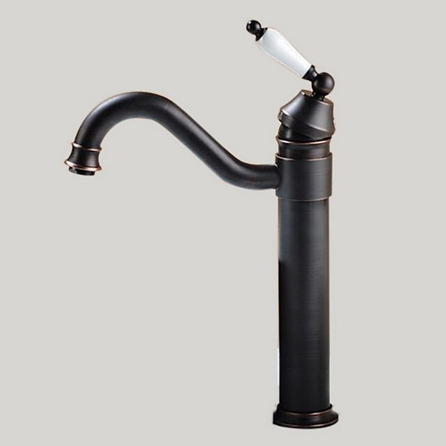  All Copper Bathroom Sink FaucetSet,Stand Type Oil-rubbed Bronze Vessel Single Handle One HoleBath Taps with Hot and Cold Switch