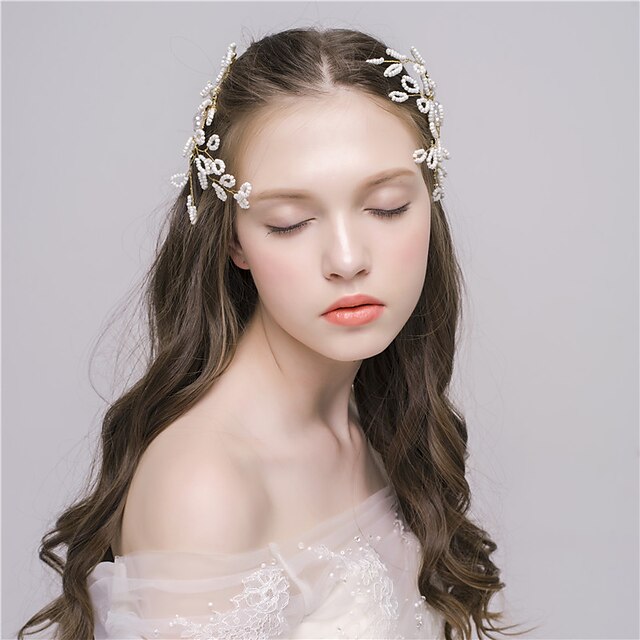  MISS DIVA Women's Imitation Pearl Headpiece  Hair Clip 1 Piece Gold Flower 54.5