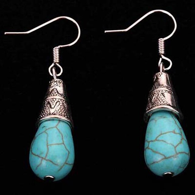  Women's Girls' Turquoise Drop Vintage Bohemian Silver Plated Earrings Jewelry Blue For Casual