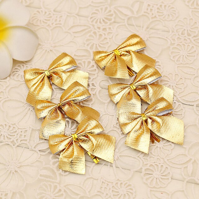  12pcs Merry Christmas Tree Decoration Gold Bowknot Style Flower Cane Ornament Banquet Prom Supplies