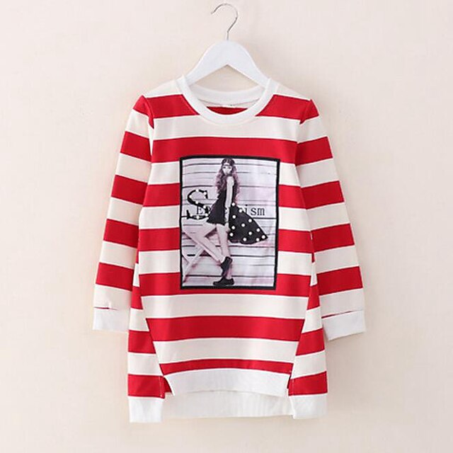  Niños Chica Camiseta Manga Larga A Rayas Morado Rojo Negro Niños Tops Otoño Primavera Rayas Diario Largo