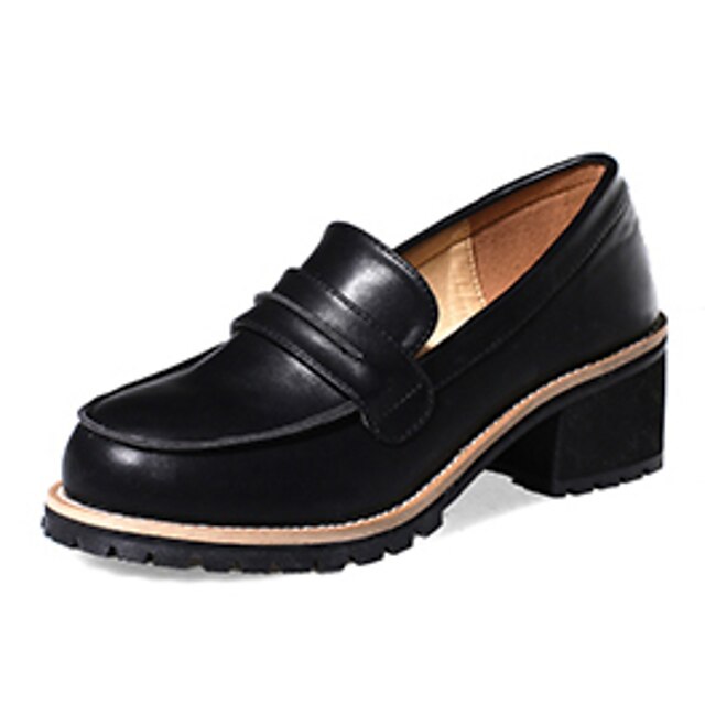  נשים-נעליים ללא שרוכים-PU-נוחות-שחור / Almond-שטח-עקב עבה