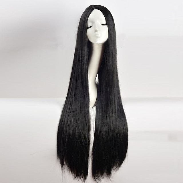  perruques noires pour femmes la famille Addams perruque longue perruque noire perruque de cosplay perruque synthétique perruque de cosplay longue azur marron clair lac bleu blond rose cheveux