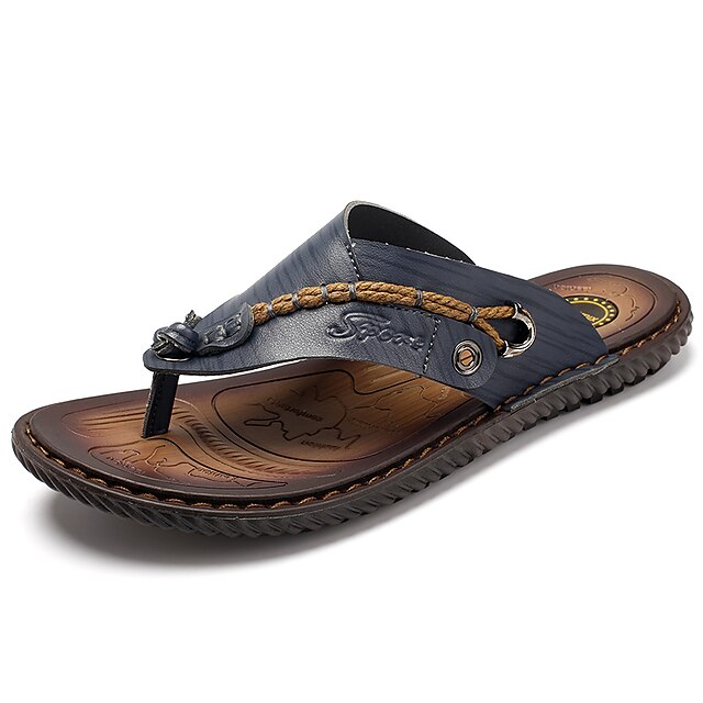  Homens Sapatos Confortáveis Pele Primavera / Verão / Outono Chinelos e flip-flops Antiderrapante Azul Escuro / Marron