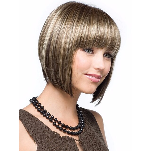  Synthetic Wig Wavy Wavy Bob With Bangs Wig Blonde Short Brown Synthetic Hair Women's Highlighted / Balayage Hair Middle Part Blonde StrongBeauty