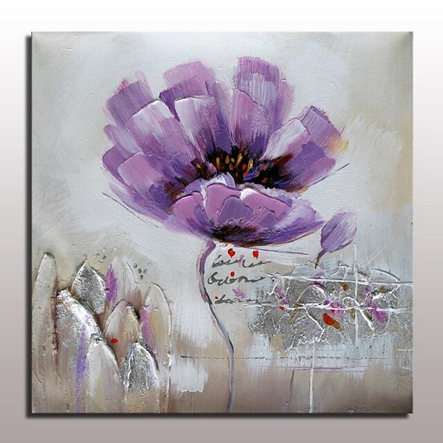 Hang-Painted Oliemaleri Hånd malede - Blomstret / Botanisk Moderne Med Ramme / Stretched Canvas