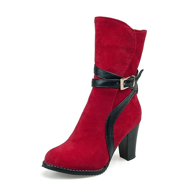  Femme Chaussures Similicuir Automne / Hiver Bottes à la Mode Bottes Marche Talon Bottier Fermeture Noir / Marron / Rouge