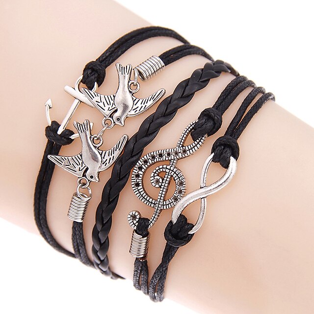  Heren Dames Wikkelarmbanden loom Bracelet Liefde Anker Bohémien Dubbele laag Legering Armband sieraden Zwart Voor Dagelijks Causaal