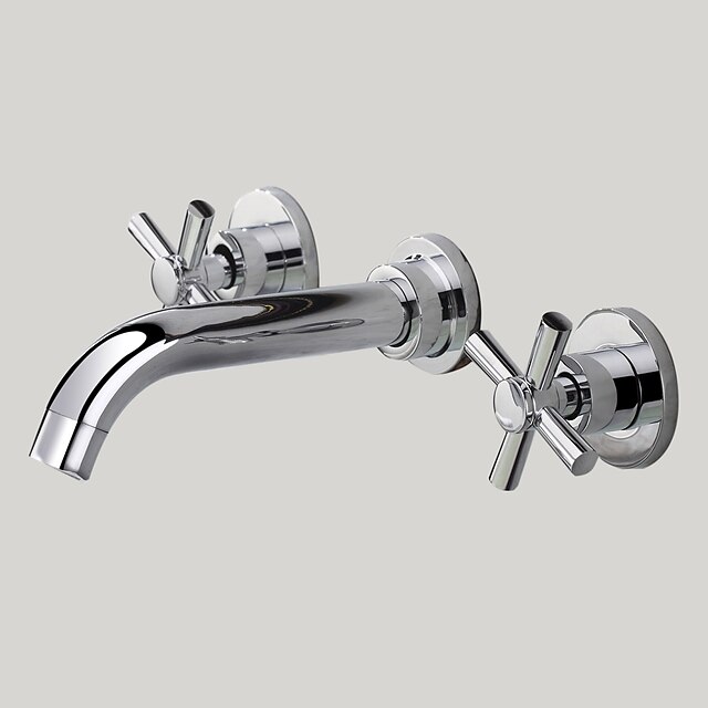  Håndvasken vandhane - Vægmontering / Udbredt Krom Vægmonteret To Håndtag tre hullerBath Taps