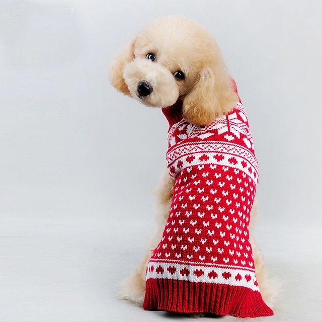 Gato Cachorro Súeters Inverno Roupas para Cães Vermelho Ocasiões Especiais Algodão Floco de Neve Fashion Natal Ano Novo XXS XS S M