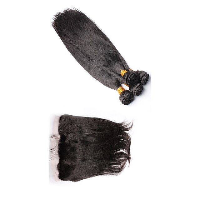  Cabelo Peruviano Liso 340 g Trama do cabelo com Encerramento Tramas de cabelo humano Extensões de cabelo humano