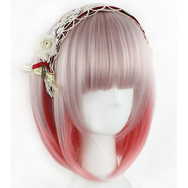  Synthetic Wig Straight Straight Bob Wig Short Light Pink Synthetic Hair Women‘s Ombre Hair Pink