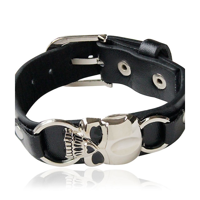  Heren Dames Voor Stel Lederen armbanden Schedel Gepersonaliseerde Leder Armband sieraden Zilver / Zwart Voor Dagelijks Causaal