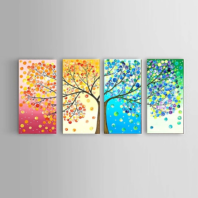  4 panely olejomalba 100% ručně malované nástěnné umění na plátně vertikální abstraktní barevné peníze strom krajina zátiší moderní bytové dekorace rolované plátno s nataženým rámem