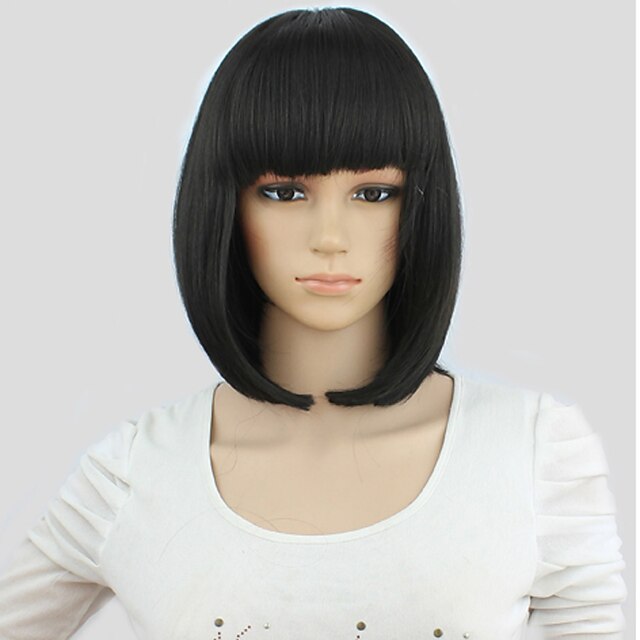  cosplay traje peruca sintética cosplay peruca reta kardashian straight bob com franja peruca preta cabelo sintético feminino preto