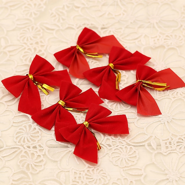  12pçs estilo laço vermelho alegre decoração da árvore de natal natal grinalda ornamento suprimentos casa ao ar livre