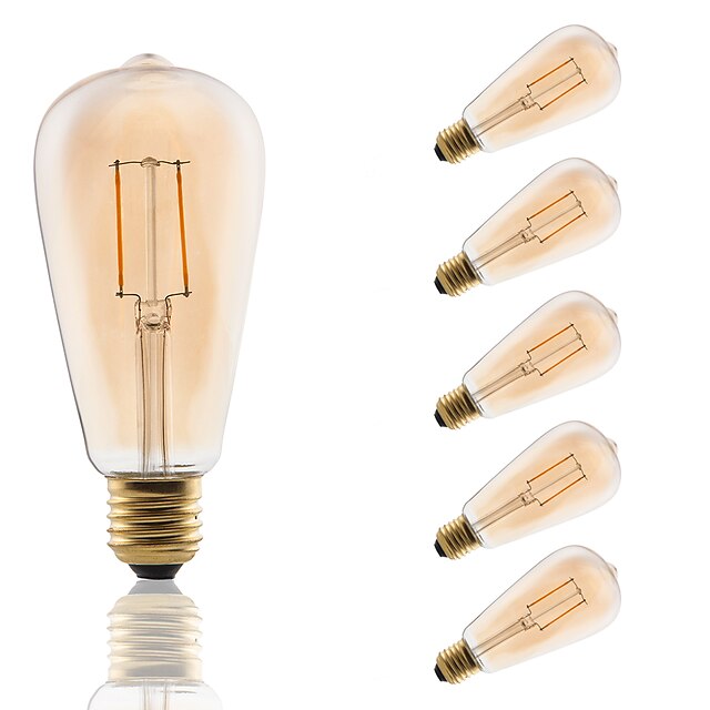  GMY® 6pcs LED-glødepærer 180 lm E26 / E27 ST64 2 LED perler COB Dekorativ Ravgult 220-240 V / 6 stk. / RoHs