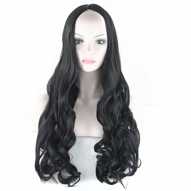  2016 ondulado peruca natural preto cabelo preto peruca perucas anime cabelos longos encaracolados sintético preto para as mulheres da moda