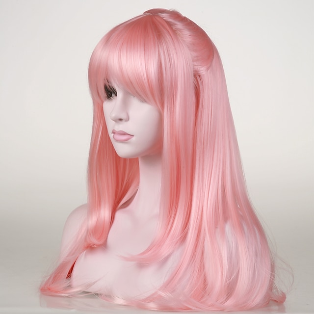  Syntetiske parykker Lige Ret Paryk Pink Lys Lyserød Syntetisk hår Dame Pink Hivision