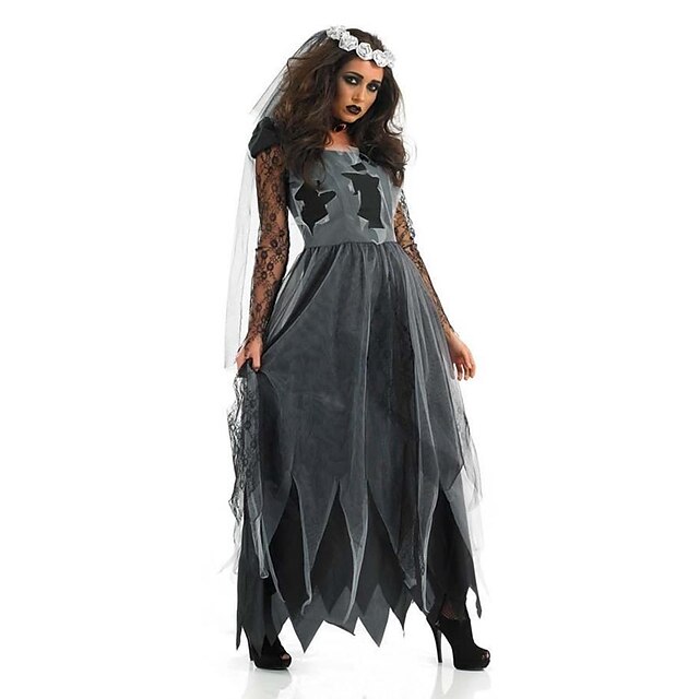  Spook Zombie Cosplay Kostuums Feestkostuum Dames Halloween Carnaval Oktoberfest Festival / Feestdagen Textiel Binnenwerk Outfits Zwart+Grey Vintage