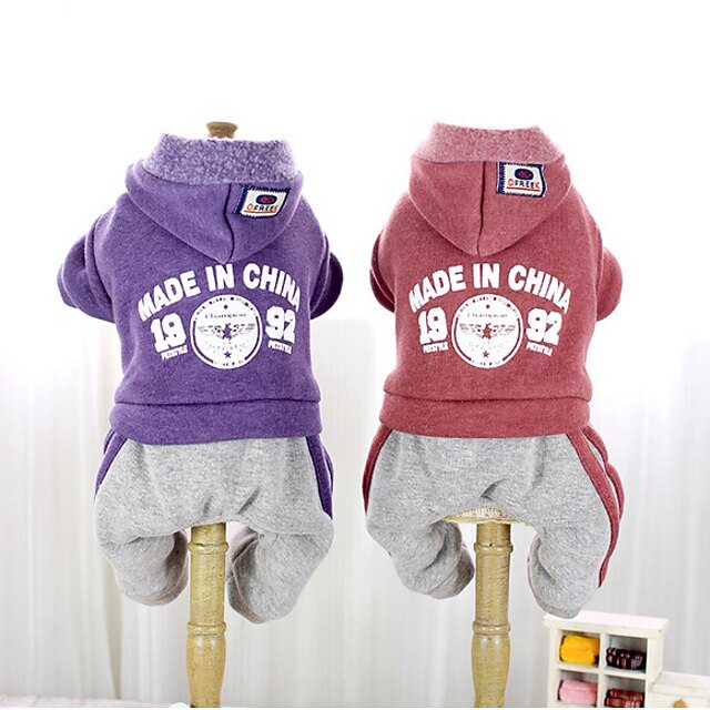  Hond Hoodies Winter Hondenkleding Paars Rood Blauw Kostuum Dons Katoen Letter & Nummer Houd Warm XS S M L XL