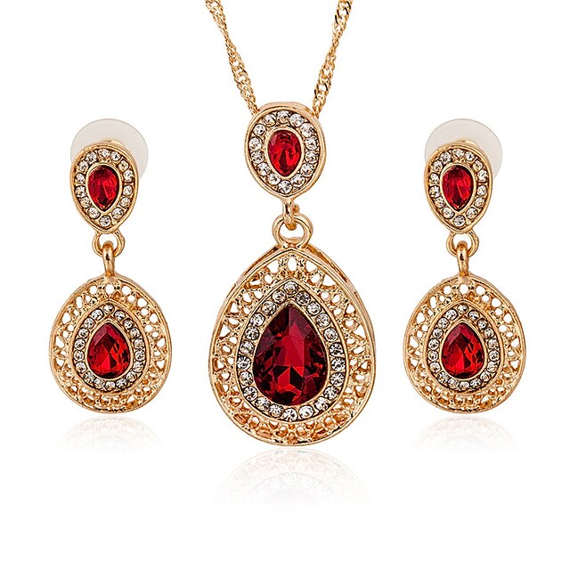  Women's Crystal Jewelry Set Pendant Necklace Necklace / Earrings Vintage European Fashion Crystal Rhinestone Earrings Jewelry Red / Green / Blue For Wedding Party Daily Casual Work