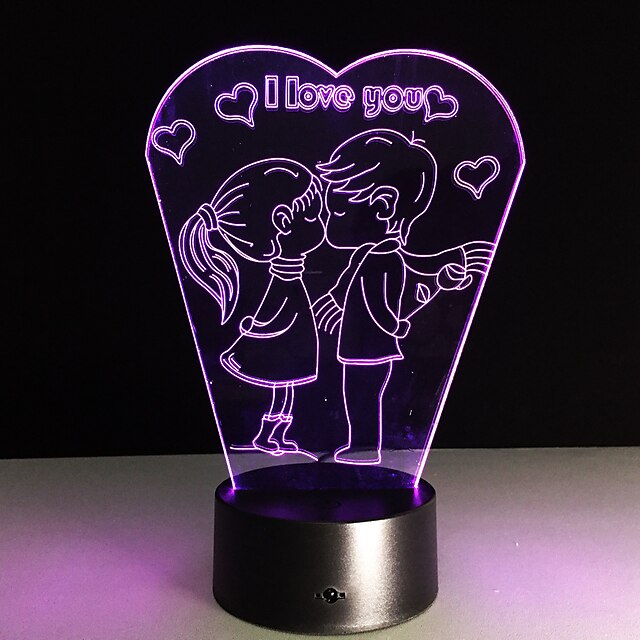  1ks Valentýn Miluju tě barevné vidění stereo LED lampa 3d žárovku světlý barevný přechod akrylová lampa noční osvětlení vize