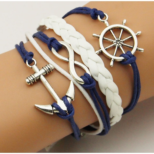  Bracelet enveloppant Bracelet de métier à tisser Femme Homme Ancre Bohème Couche double Bracelet Bijoux Bleu Forme Géométrique pour Décontracté Quotidien
