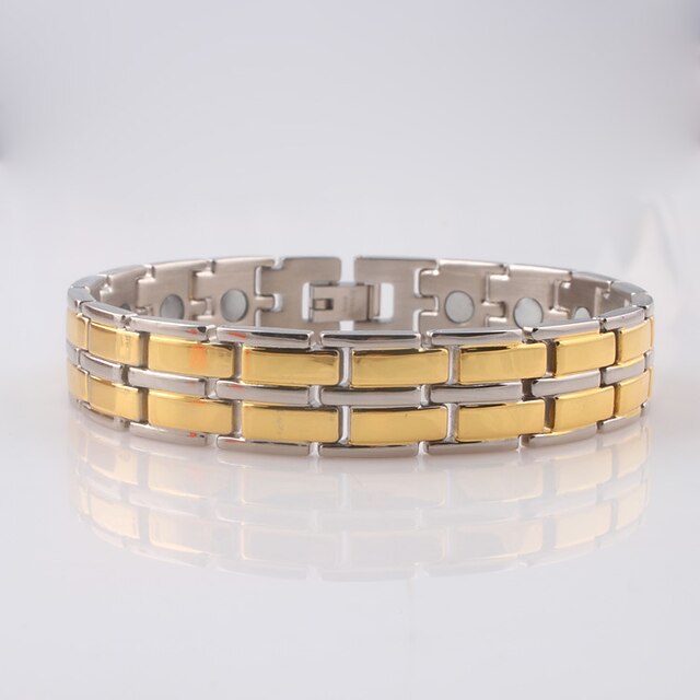  Homens Pulseiras em Correntes e Ligações Pulseira ID Fashion Pedras preciosas sintéticas Pulseira de jóias Dourado Para Presentes de Natal Diário Casual / Aço Inoxidável