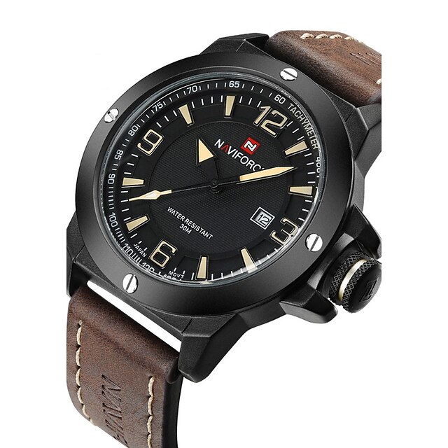  NAVIFORCE Hombre Reloj Militar Reloj de Pulsera Cuarzo Piel Negro / Marrón 30 m Resistente al Agua Calendario Cool Analógico Lujo Moda - Gris Marrón Rojo Dos año Vida de la Batería / Acero Inoxidable