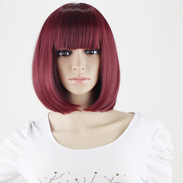  perucas sintéticas coreano baratos com franja mulheres curto bob loja de peruca vinho atacado peruca sintética curto vermelho para