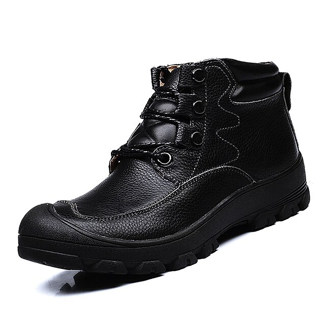  Miehet Bootsit Kävely Comfort Nahka Kevät Syksy Kausaliteetti Solmittavat Tasapohja Musta Ruskea Tasapohja