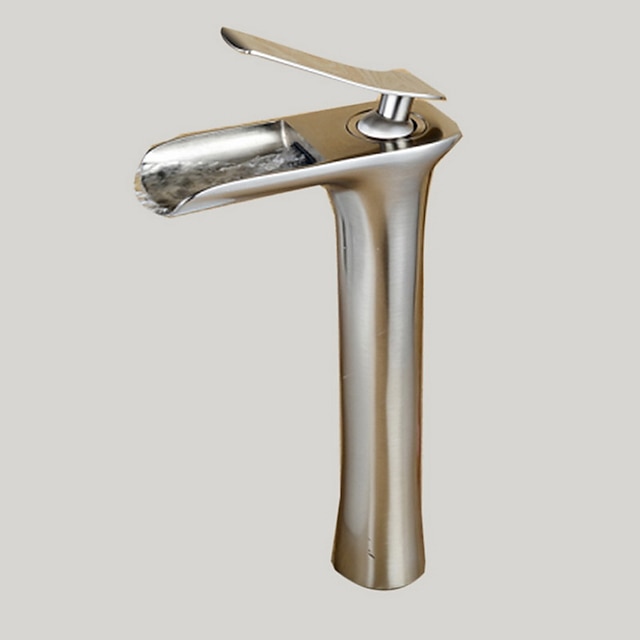  Rubinetto Lavandino Bagno - Cascata Vaso Nichel Spazzolato Monocomando Rubinetteria Monoforo