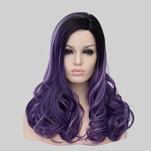  Synthetic Wig Wavy Wavy Wig Medium Length New Purple Synthetic Hair Women's Purple