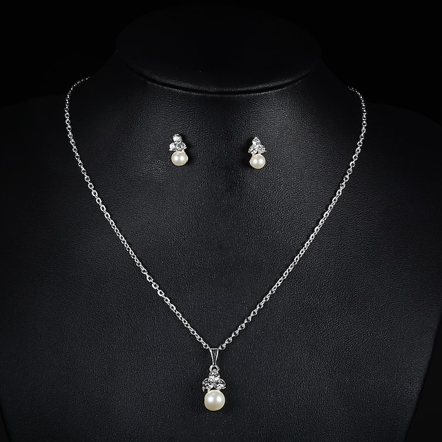  Damen Pendant Halskette Halskette / Ohrringe Brautschmuck Sets Perlen Ohrringe Schmuck Silber Für Hochzeit Party