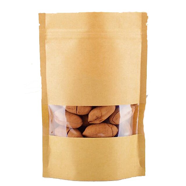  sacos de papel kraft, janela, stand-up sacos, embalagens de alimentos, nove centímetros * 15 centímetros + 3 centímetros, um pacote de dez