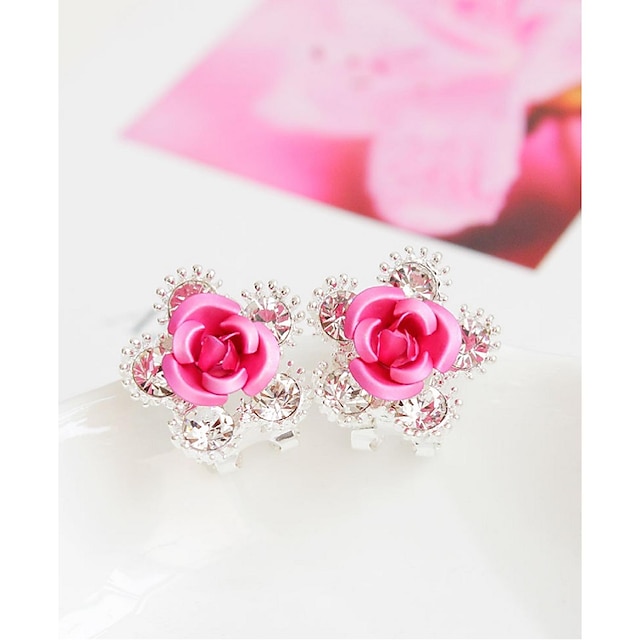  Women's Stud Earrings Flower Fashion Earrings Jewelry Purple / Pink / Red For Party Wedding