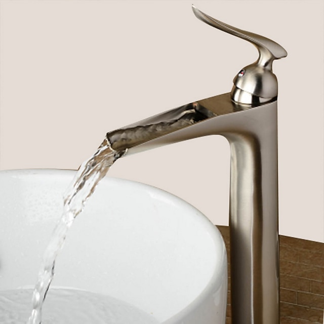  Håndvasken vandhane - Vandfald Nikkel Børstet Centersat Enkelt håndtag Et HulBath Taps