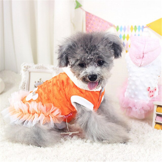  Dog Dress Puppy Clothes Solid Colored Casual / Daily Winter Dog Clothes Puppy Clothes Dog Outfits White Orange Costume for Girl and Boy Dog Chiffon Cotton XS S M L XL